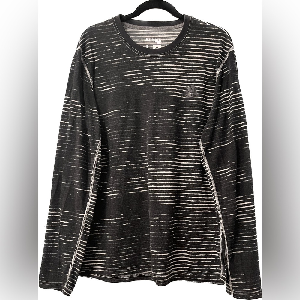 Adidas Long Sleeve Athletic Tee Shirt,  Heathered Black / Gray, Men’s Sz L